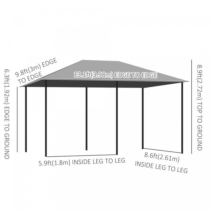 Outsunny 10' X 13' Outdoor Patio Gazebo Garden Pavilion Backyard Canopy Party Tent Shelter Summer Sun Shade W/ Steel Frame And Curtains, Grey