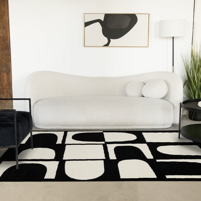 Florence Black White Dynamic Geometric Design, 6'7\" x 9'6\" Indoor Area Rug