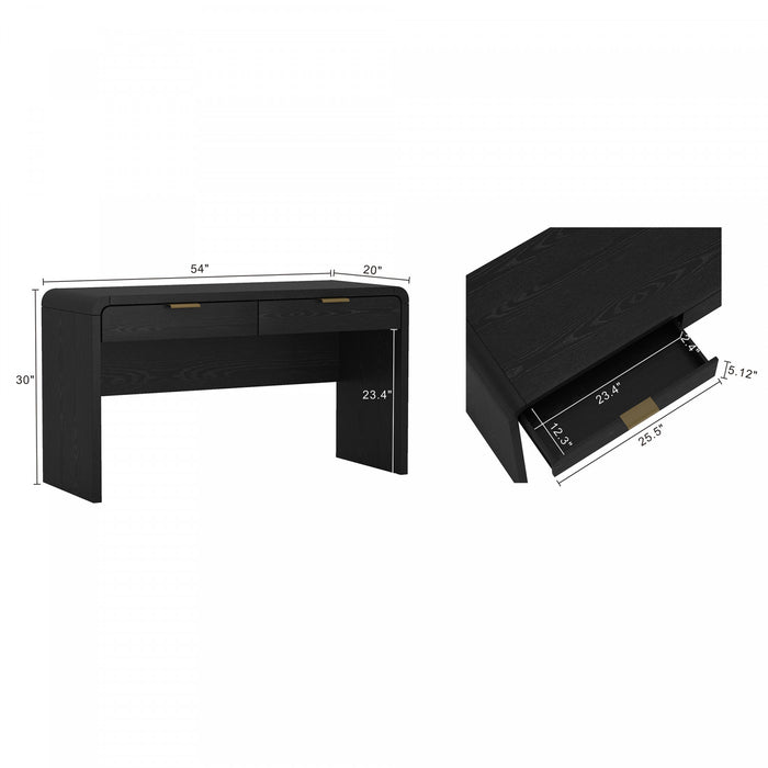 Grace Modern 54\" Office Desk in Black and Gold (2-Drawer)