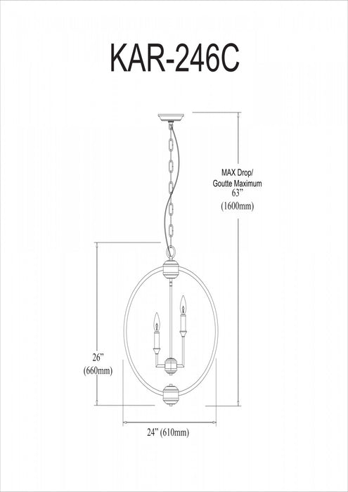 Dainolite Karland 6 Light Chandelier 24\" Dia Crystal Studded Banding Polished Chrome Finish Lamp