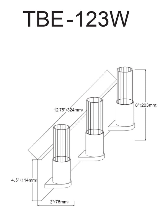 Dainolite Tube 3 Light Vanity Light Aged Brass Clear Fluted Glass Lamp