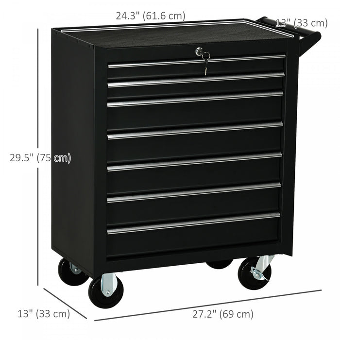Homcom 7 Drawer Tool Chest Mobile Lockable Toolbox With Handle And Wheels