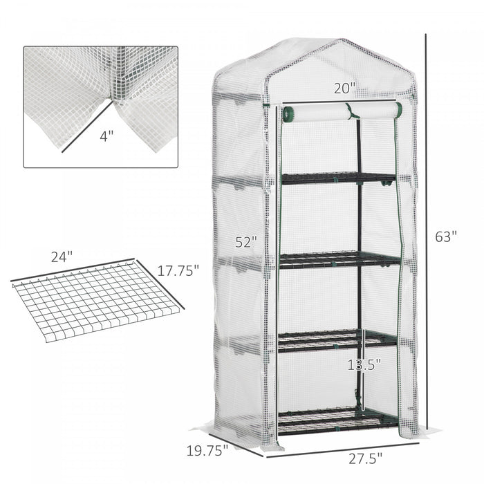 Outsunny 28\" X 20\" X 63\" Portable Greenhouse With 4 Tier Shelves Outdoor Hot House Plant Flower Greenhouse, Steel Frame, Pe Cover, White