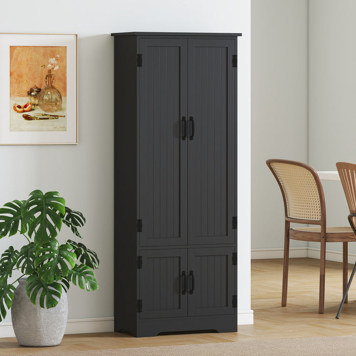 HOMCOM 60\" Kitchen Pantry, Kitchen Storage Cabinet with Shelves, Black