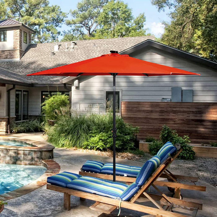 Costway 9ft Market Patio Umbrella w/Solar Lights & 40 LBS Steel Umbrella Stand