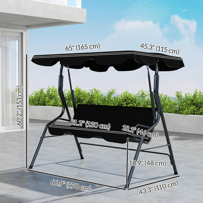 Outsunny 3-Seat Patio Swing, Outdoor Swing with Adjustable Canopy