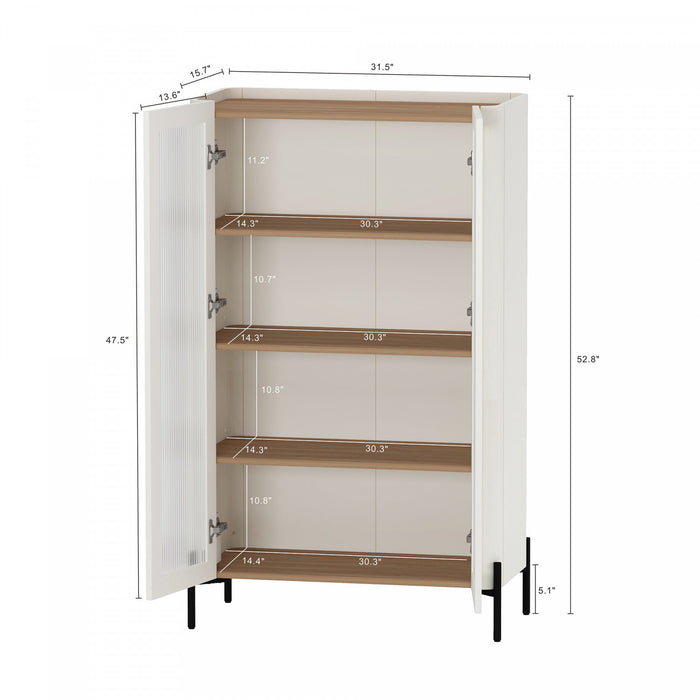 Abbey Modern 32\" Tempered Glass Bookcase Cabinet in Maple and Off White (4-Shelf) - Set of 2