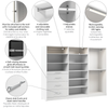 Bestar Florence 107" Modular Walk-In Closet System With LED Lights, Rods, Shelves and Drawers Slab Style - White|Système de pièce-penderie modulaire Florence de Bestar de 107 po avec éclairages à DEL, tringles, tablettes et tiroirs de style lisse - blanc