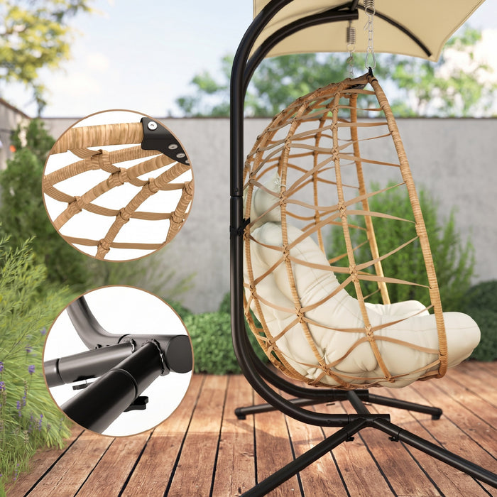 Outsunny Double Hanging Egg Chair w/ Canopy, Foldable Hammock Chair, Beige
