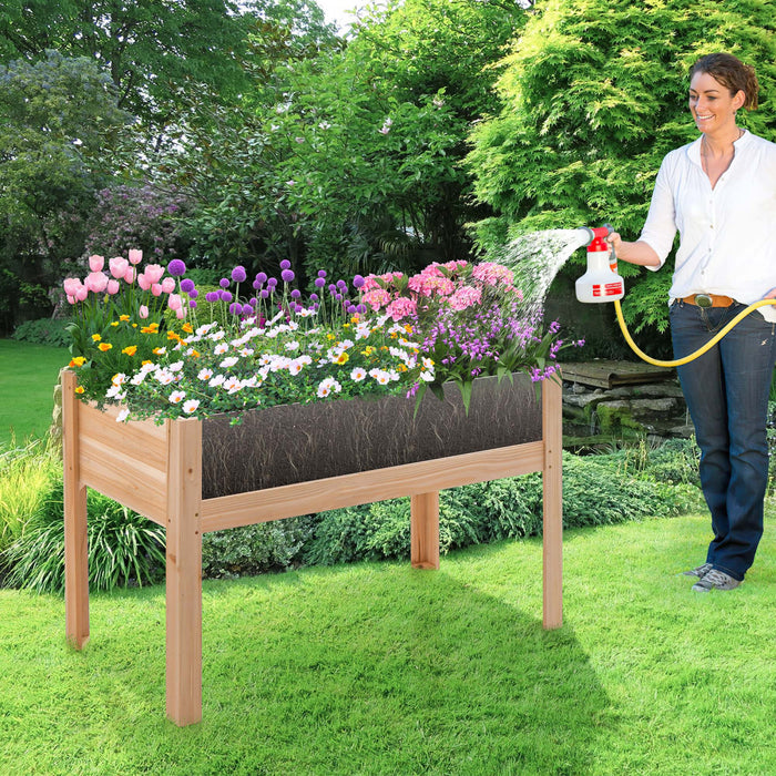 Costway Raised Wooden Garden Bed 31\" Elevated Planter Box Plant Terrarium With Drain Holes