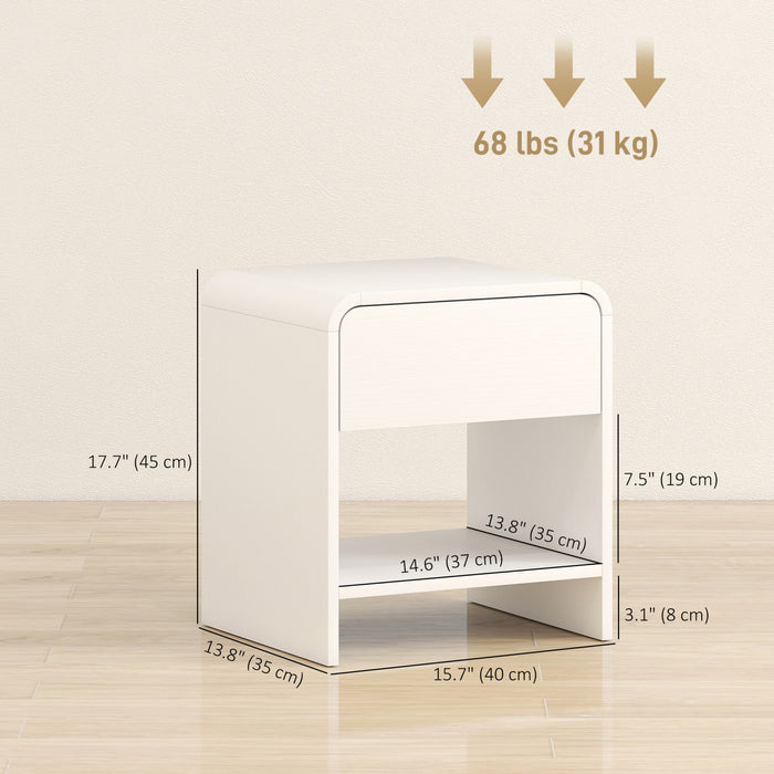 HOMCOM Nightstand Set of 2, Bedside Table with Rounded Corners, White