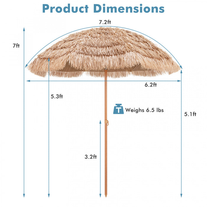 Costway 7.2FT Patio Thatched Tiki Umbrella W/Tilt 8 Ribs Hawaiian Hula Beach
