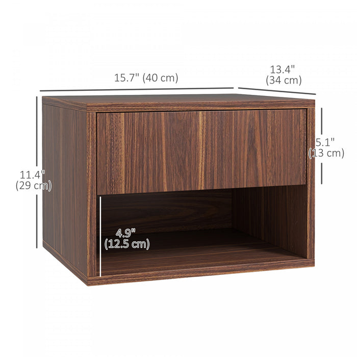 HOMCOM Floating Nightstand Set of 2 with Drawer and Shelf, Brown