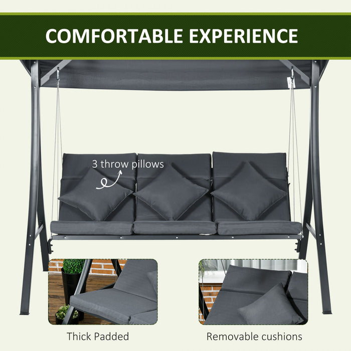 Outsunny 3-Person Patio Swing Chair, Outdoor Porch Swing Bench, Dark Grey