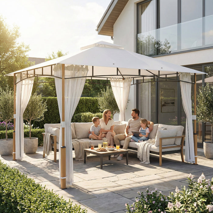 Outsunny 10' x 12' Patio Gazebo, Double Roof Gazebo Canopy Shelter, Cream