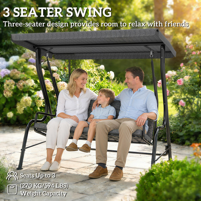 Outsunny Outdoor 3-person Metal Porch Swing Chair with Canopy Black