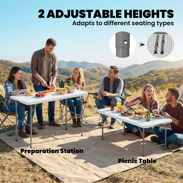 Outsunny Picnic Table with Adjustable Height and Handle 47\" x 24\", White