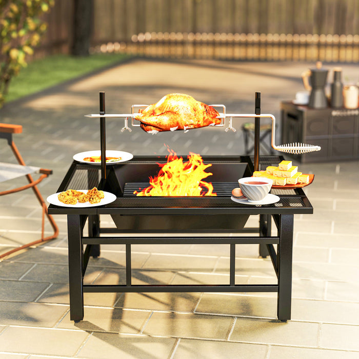 Outsunny Outdoor Fire Pit Firepit With Bbq Grill Grate Poker Lid, Black