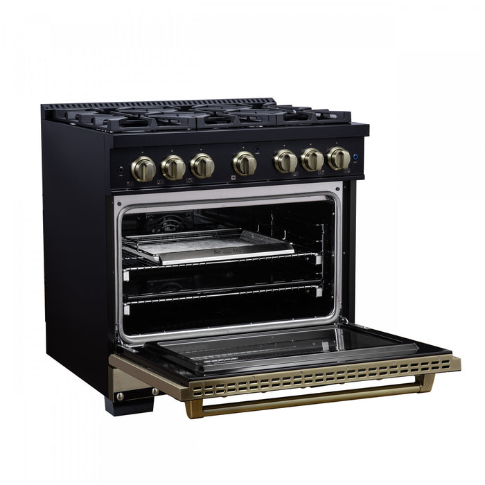 Forno Ambassador 36\" Dual Fuel Range in Black, 6 Sealed Burners, 5.2 cu.ft. Oven - FFSGS6199-36CPBLK
