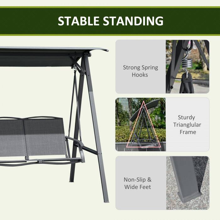 Outsunny 2-Seat Patio Swing Chair with Adjustable Canopy and Steel Frame