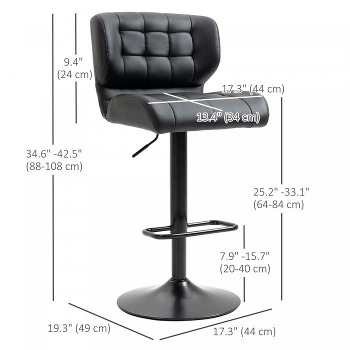 HOMCOM Adjustable Bar Stools Set of 2 with Footrest Back for Dining Room