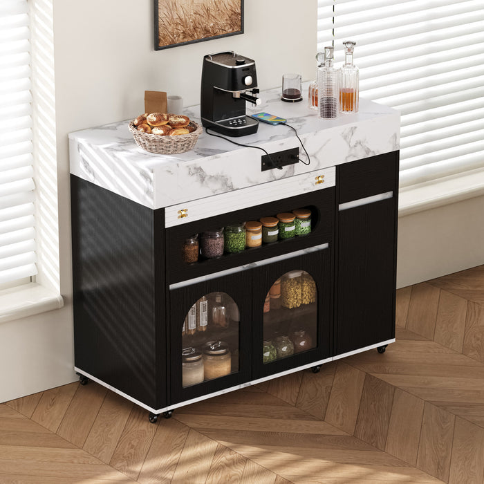 Avery Extendable Dining Table with Rolling Kitchen Island,Black