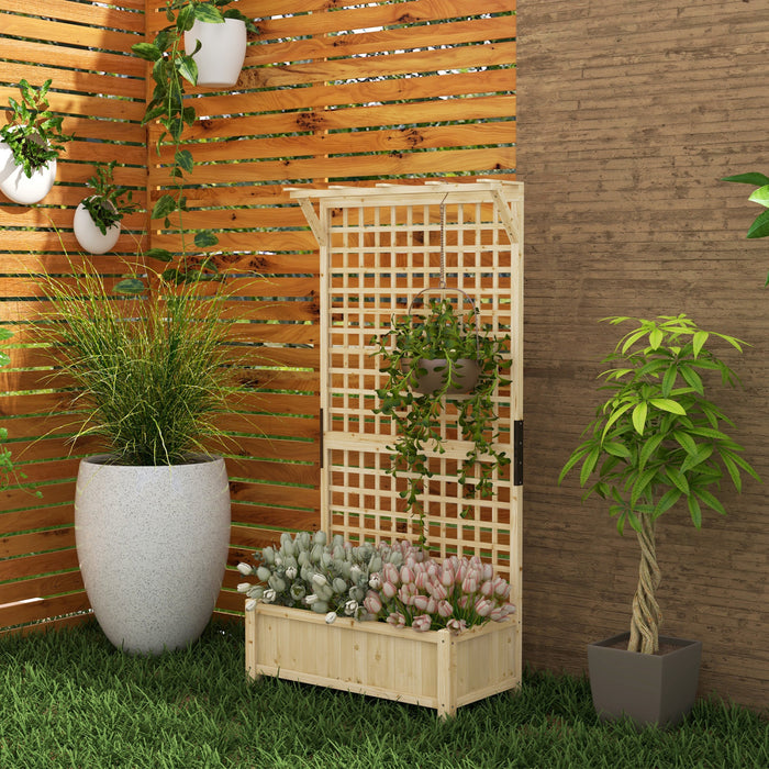 Outsunny Wood Planter with Trellis Privacy Screen Narural Wood