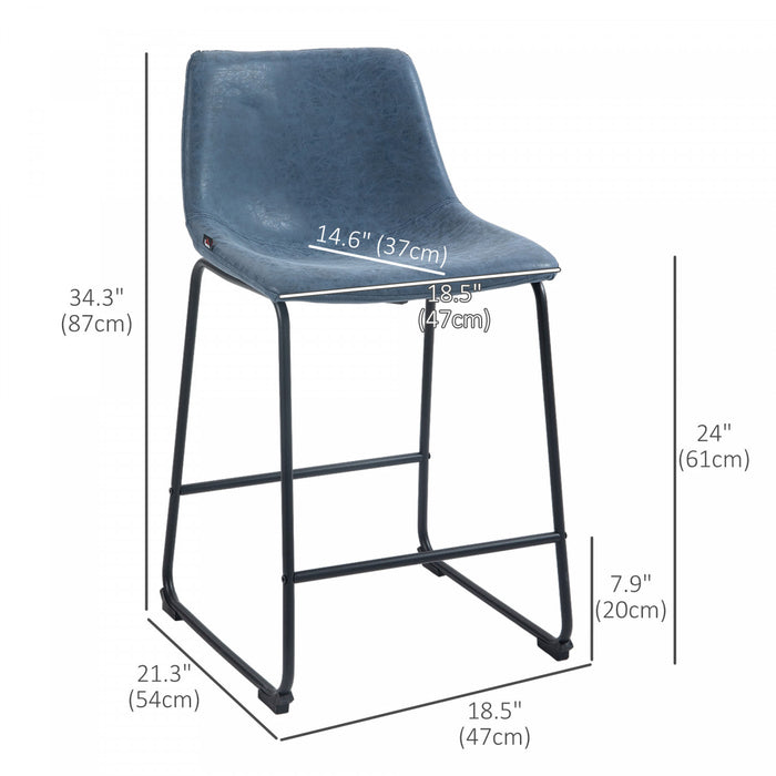 HOMCOM Bar Stools Set of 2, Counter Height Barstools with Back