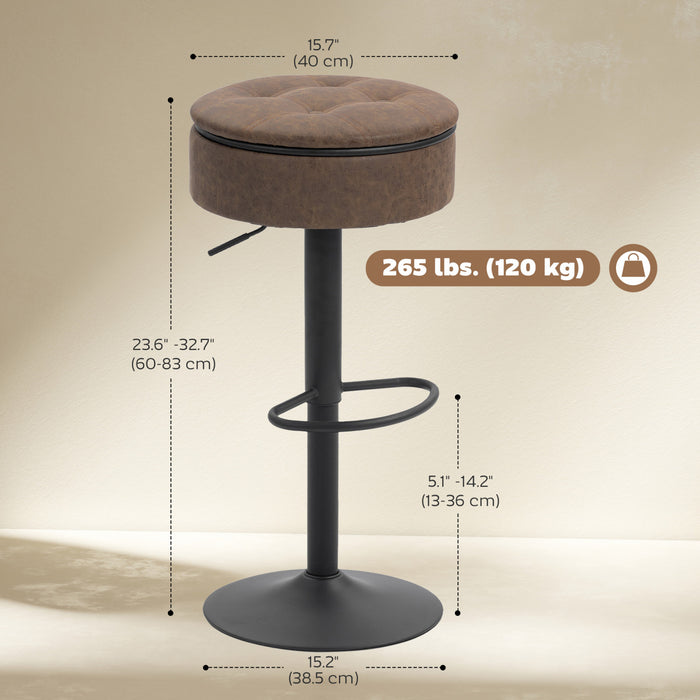 HOMCOM Bar Stools Set of 2, Swivel Barstools with Storage, Footrest, Brown