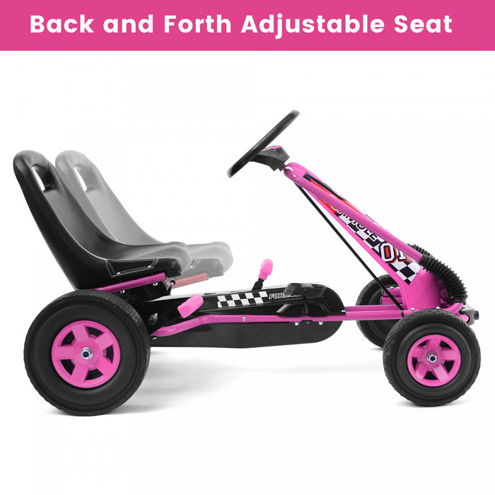 Costway Go Kart 4 Wheel Pedal Powered Kids Ride On Toy With Adjustable Seat Pink