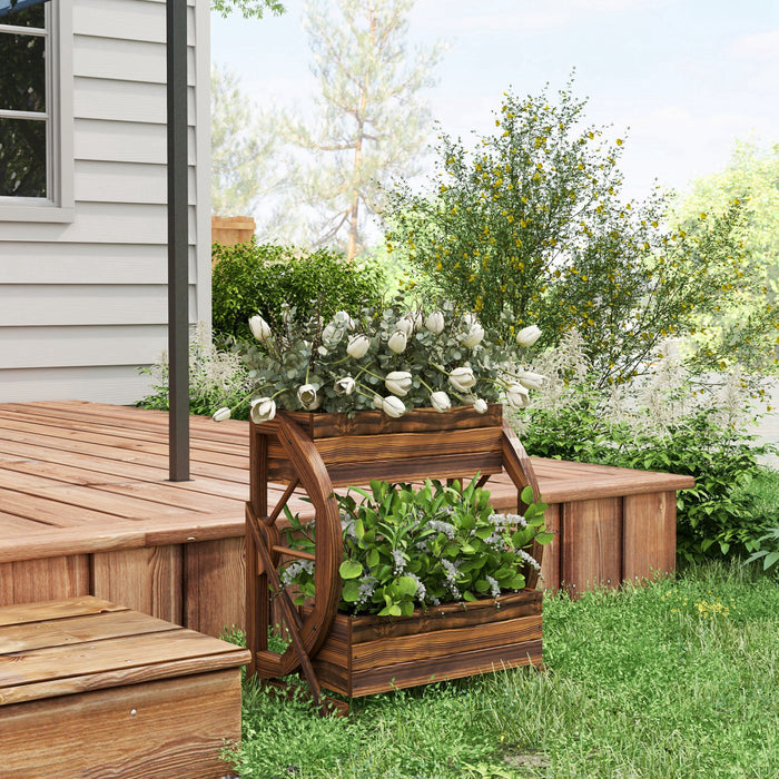 Outsunny 2-tier Raised Garden Bed, Wooden Wagon Planter Boxes With Drainage Holes, For Vegetables Flowers Herbs