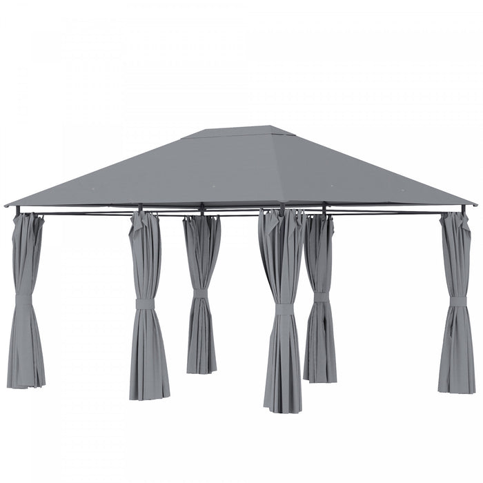 Outsunny 10' X 13' Outdoor Patio Gazebo Garden Pavilion Backyard Canopy Party Tent Shelter Summer Sun Shade W/ Steel Frame And Curtains, Grey