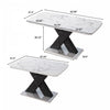 Liam Modern Rectangle Stretchable Dining Table with X-Shape Legs and Metal Base,Black | Liam Table a manger rectangulaire moderne extensible avec pieds en X et base en metal, noir