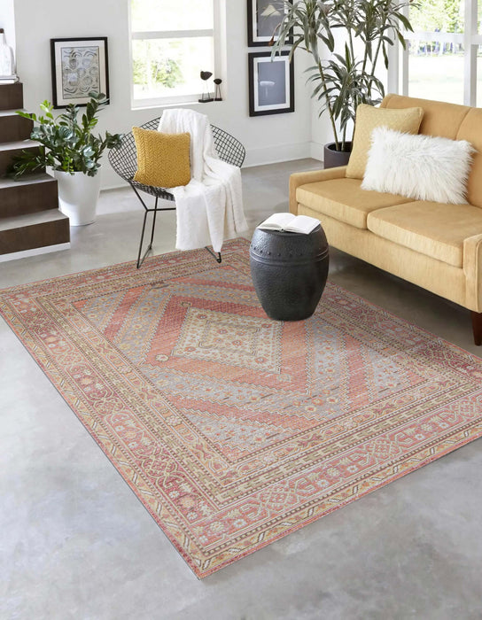 Poppy Traditional 9'3\" x 11'10\" Area Rug in Pink Indoor Area Rug