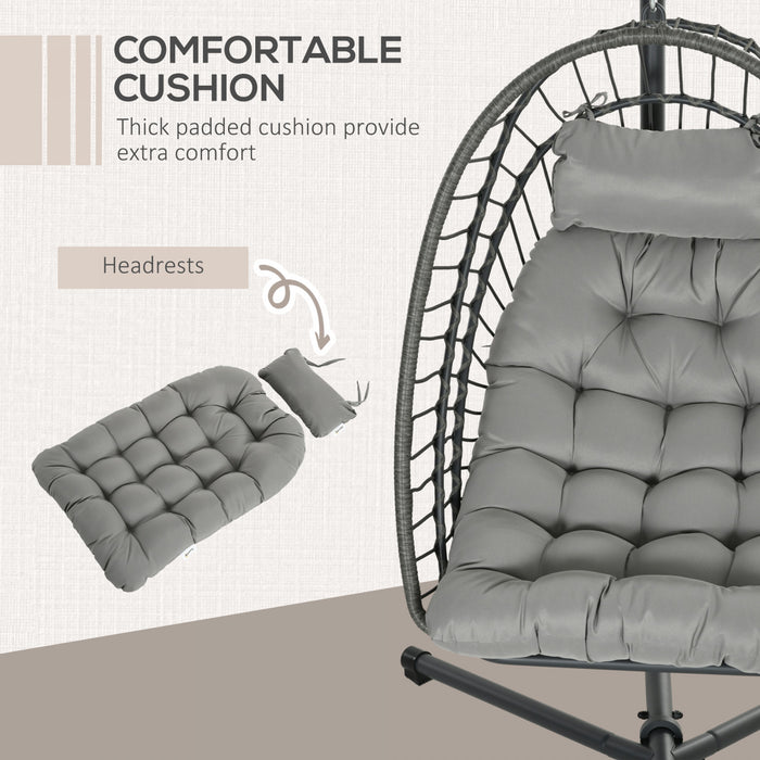 Outsunny Hanging Egg Chair with Stand, Foldable Wicker Rattan Swing Chair