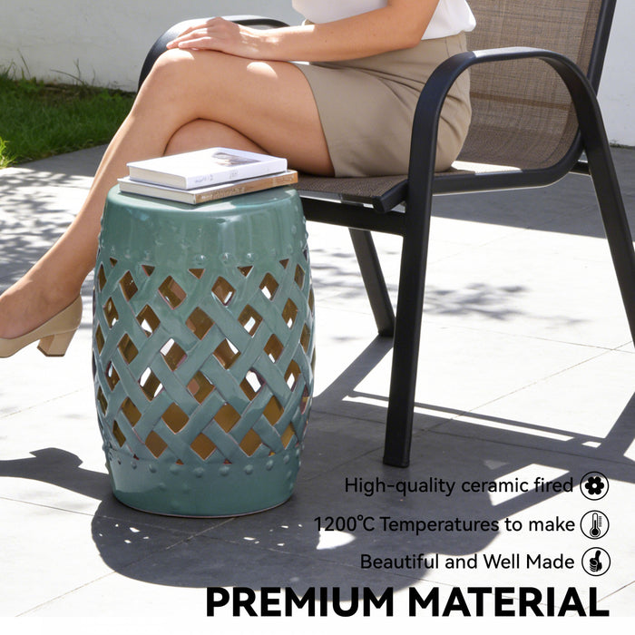 Outsunny 13\" x 18\" Outdoor Ceramic Garden Stool, Blue