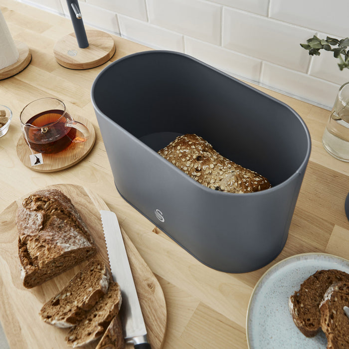 Salton Swan Nordic Bread Bin with Cutting Board - Grey