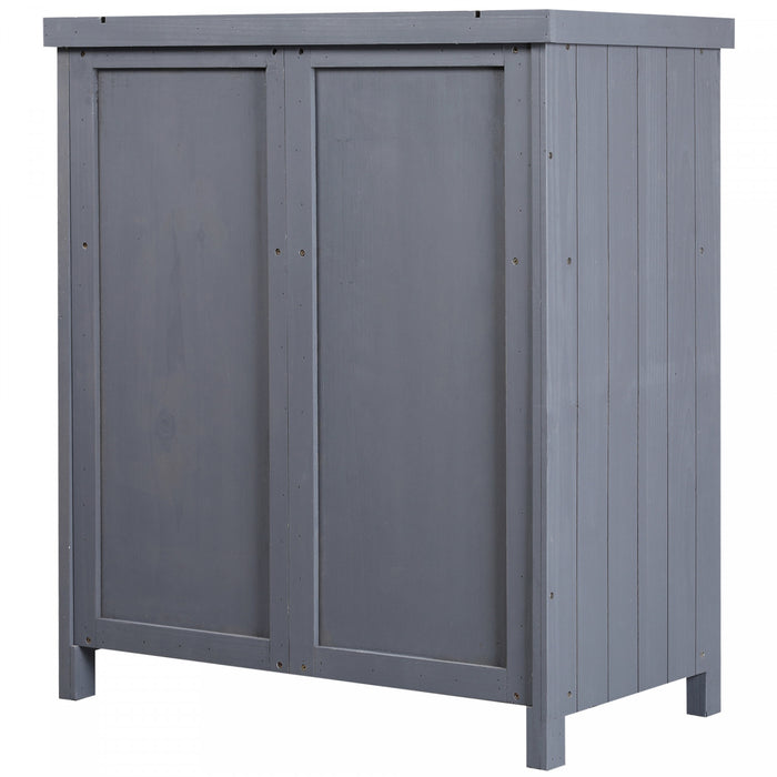 Outsunny Garden Storage Cabinet, Outdoor Tool Shed With Galvanized Top And Two Shelves For Yard Tools Or Pool Accessories, Grey