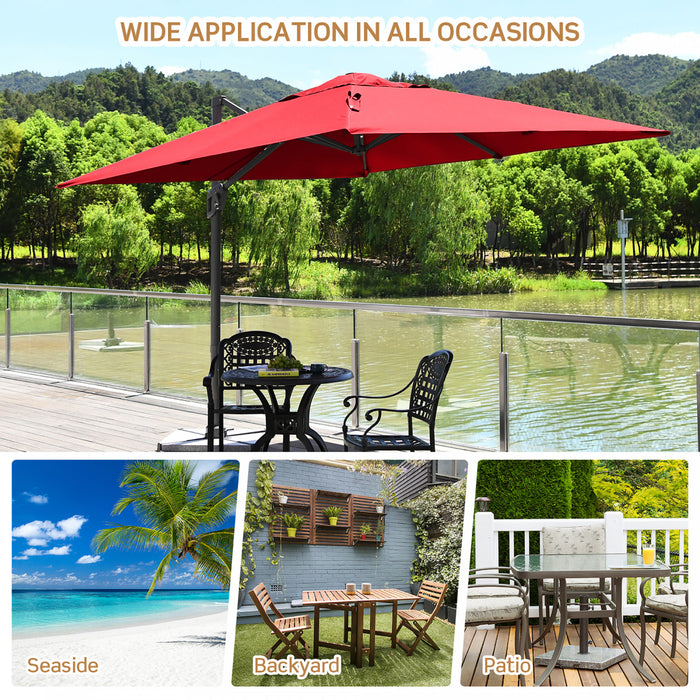 Costway 10x10 ft Patio Offset Cantilever Umbrella Aluminum 360° Rotation Tilt Wine