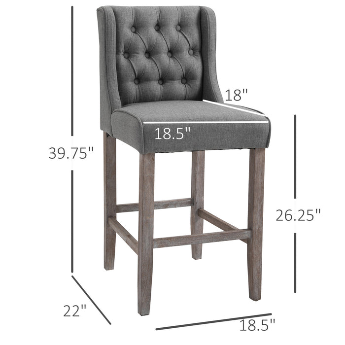 Set of 2 Tufted Armless Bar Stool HighChair Living Room Grey