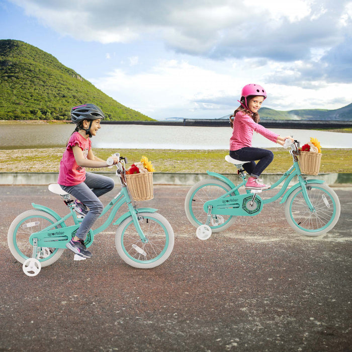 Prorider 16\" Kid's Bike With Training Wheels Adjustable Handlebar Seat Handbrake Green