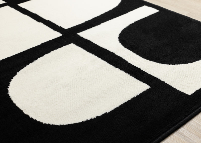 Florence Black White Dynamic Geometric Design, 6'7\" x 9'6\" Indoor Area Rug