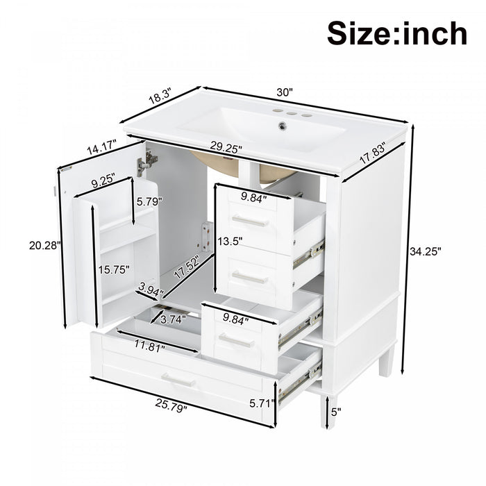 Oliver Solid Wood Bathroom Vanity with Sink Combo and Smart Storage, White