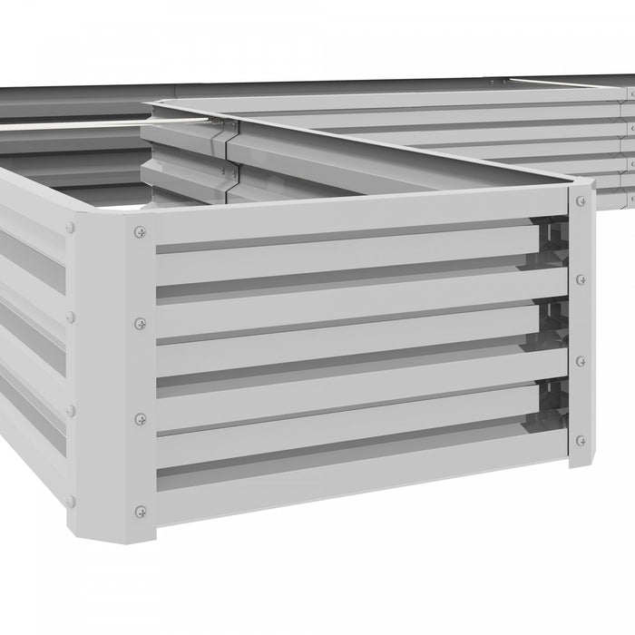Outsunny L-shaped Raised Garden Bed, 82\" X 109\" X 12\" Galvanized Steel Planter Box With Multi-reinforced Rods For Vegetables, Flowers And Herbs, Silver