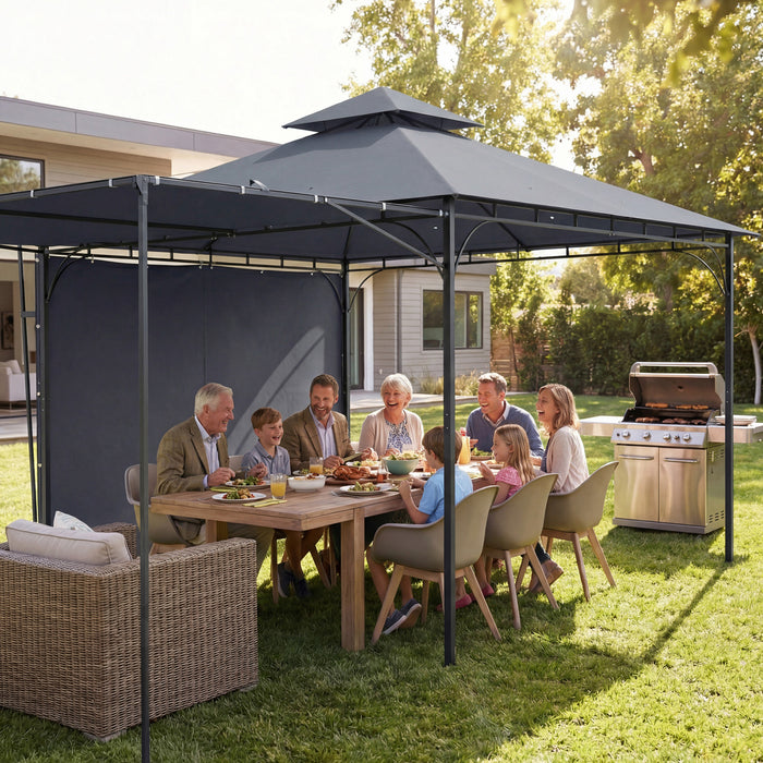 Outsunny Patio Gazebo Extendable Shade 126\" x126\", Dark Grey