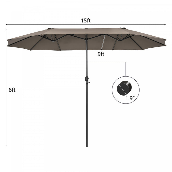 Costway 15FT Patio Double-Sided Umbrella Crank Outdoor Garden Market Sun Shade Coffee
