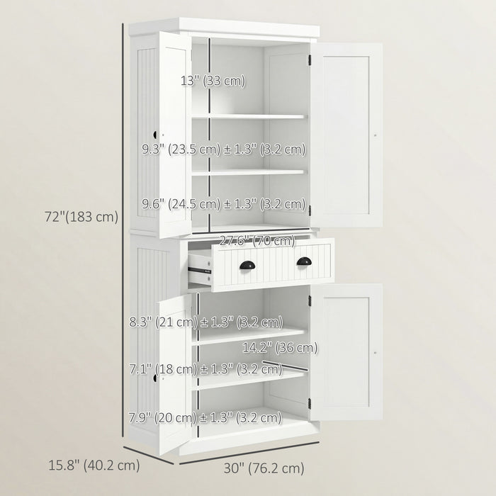 HOMCOM 72\" Kitchen Pantry, Freestanding Storage Cabinet with Drawer, Cream