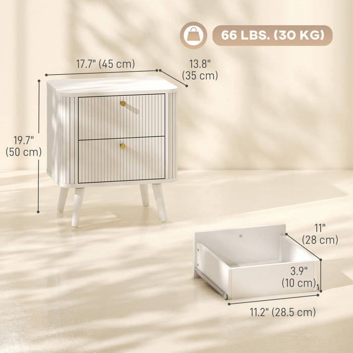 HOMCOM Modern Nightstand Set of 2, Bedside Table with 2 Drawers, White