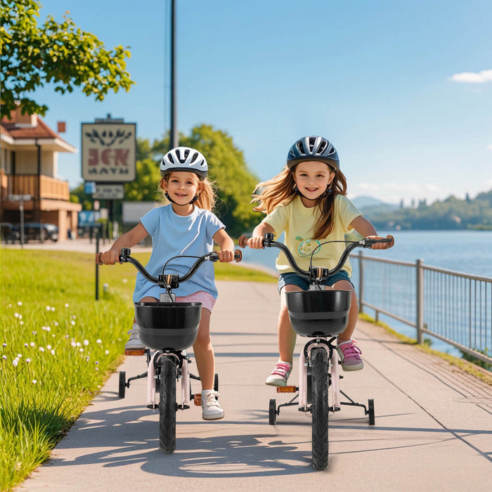 Costway 12\" Kid's Bike With Training Wheels Adjustable Handlebar & Seat Handbrake Pink