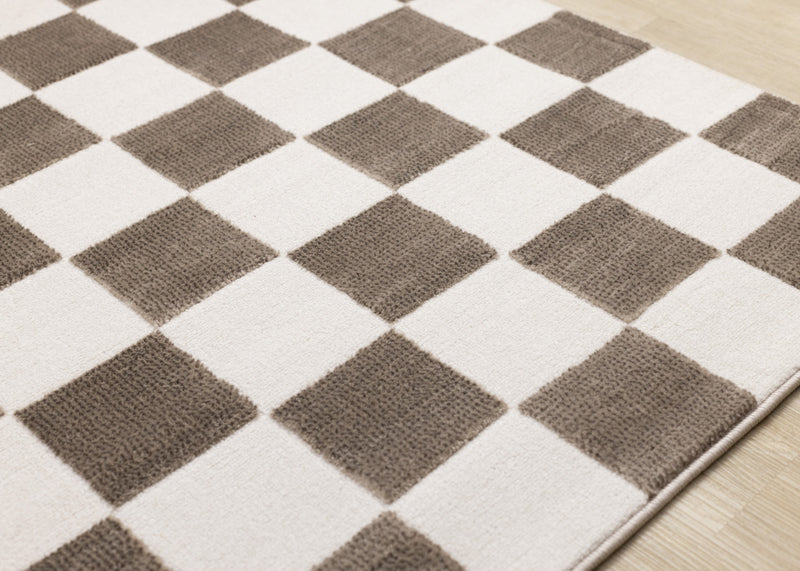 Leopold Checkered Brown White Geometric Area Rug - 6'7\" x 9'6\"